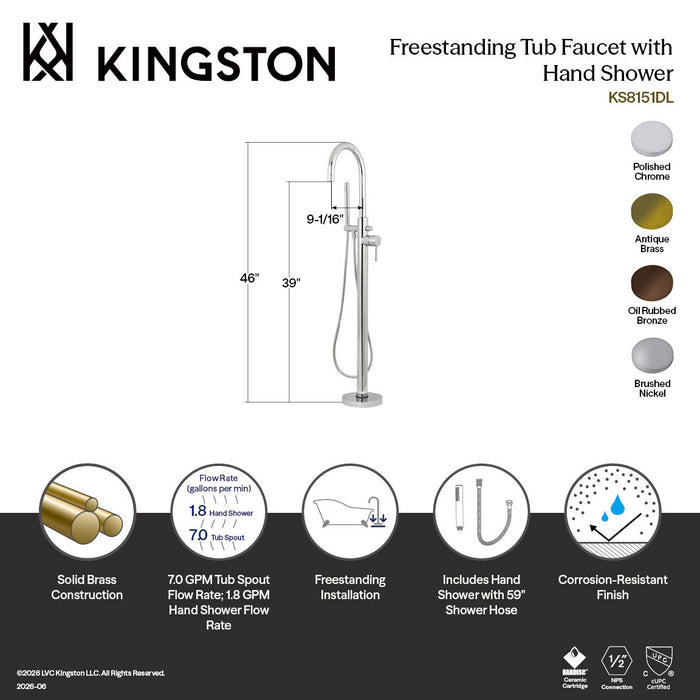 Kingston KS8155DL Concord Freestanding Tub Faucet with Hand Shower, Oil Rubbed Bronze