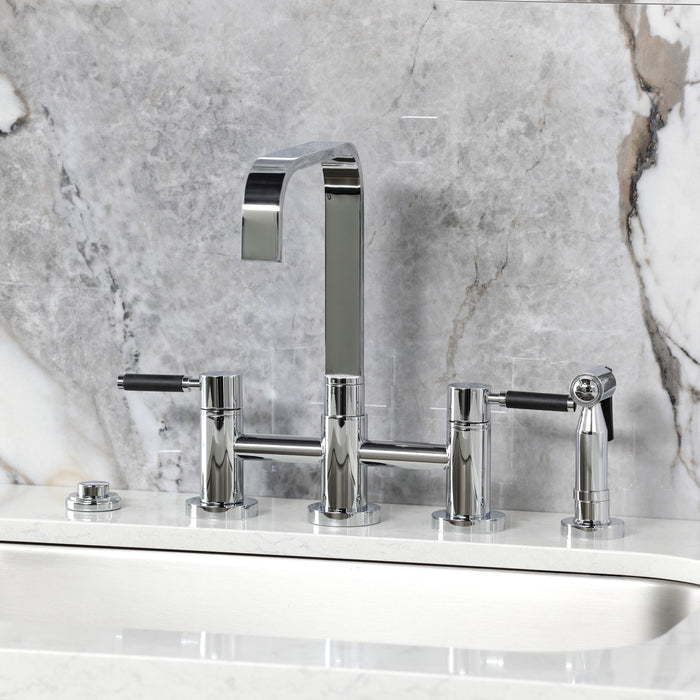 Kingston Brass KS8251DKLBS Kaiser Bridge Kitchen Faucet with Brass Side Sprayer, Polished Chrome
