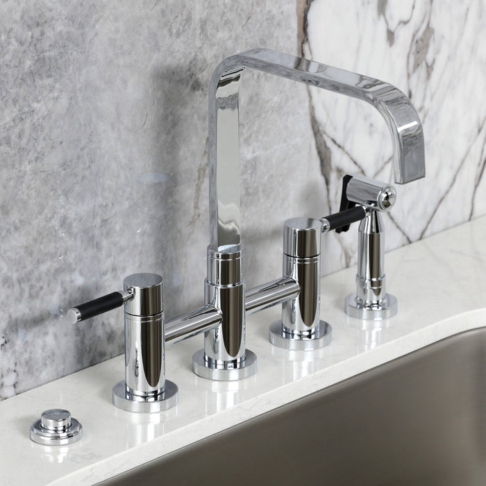 Kingston Brass KS8251DKLBS Kaiser Bridge Kitchen Faucet with Brass Side Sprayer, Polished Chrome
