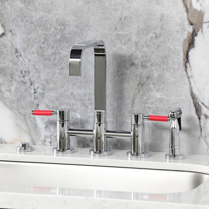 Kingston Brass KS8251DKLBS Kaiser Bridge Kitchen Faucet with Brass Side Sprayer, Polished Chrome