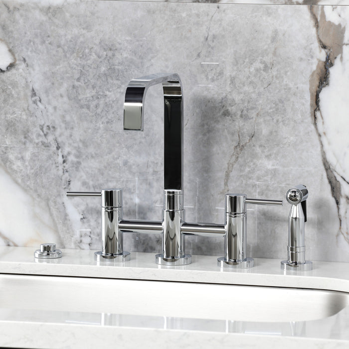 Kingston Brass KS8251DLBS Concord Bridge Kitchen Faucet with Brass Side Sprayer, Polished Chrome