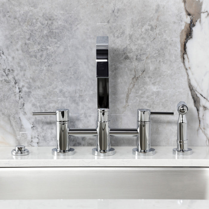 Kingston Brass KS8251DLBS Concord Bridge Kitchen Faucet with Brass Side Sprayer, Polished Chrome