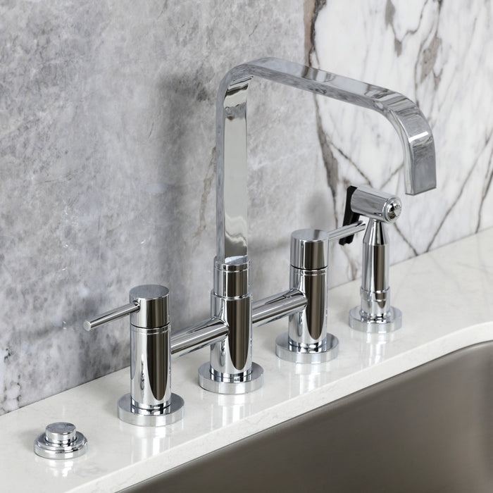 Kingston Brass KS8251DLBS Concord Bridge Kitchen Faucet with Brass Side Sprayer, Polished Chrome
