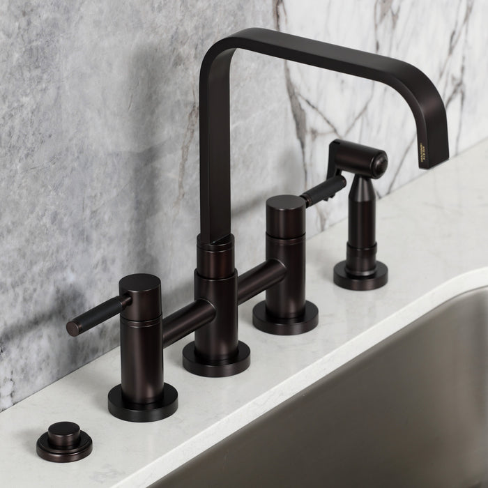 Kingston Brass KS8255DKLBS Kaiser Bridge Kitchen Faucet with Brass Side Sprayer, Oil Rubbed Bronze