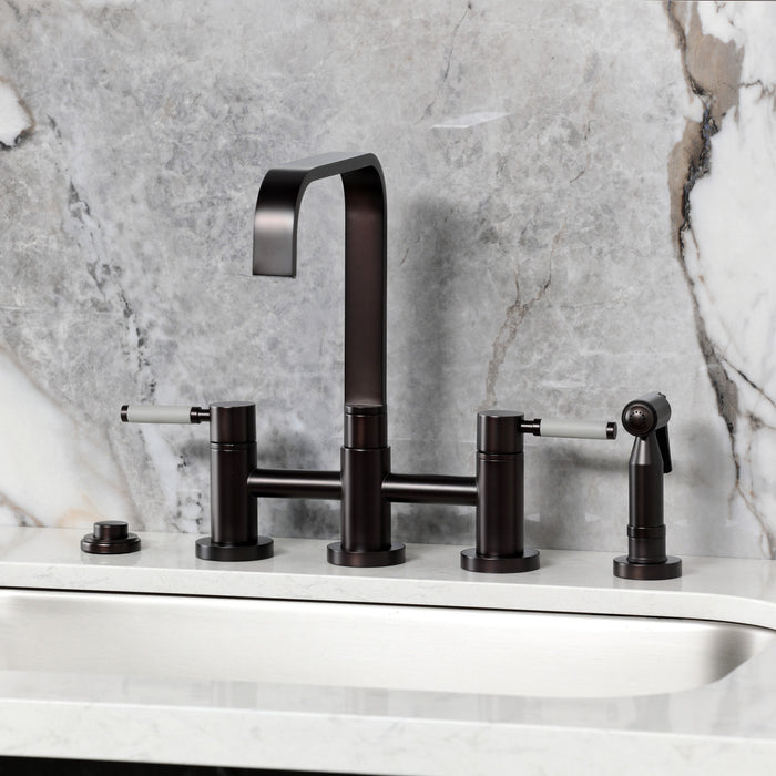 Kingston Brass KS8255DKLBS Kaiser Bridge Kitchen Faucet with Brass Side Sprayer, Oil Rubbed Bronze