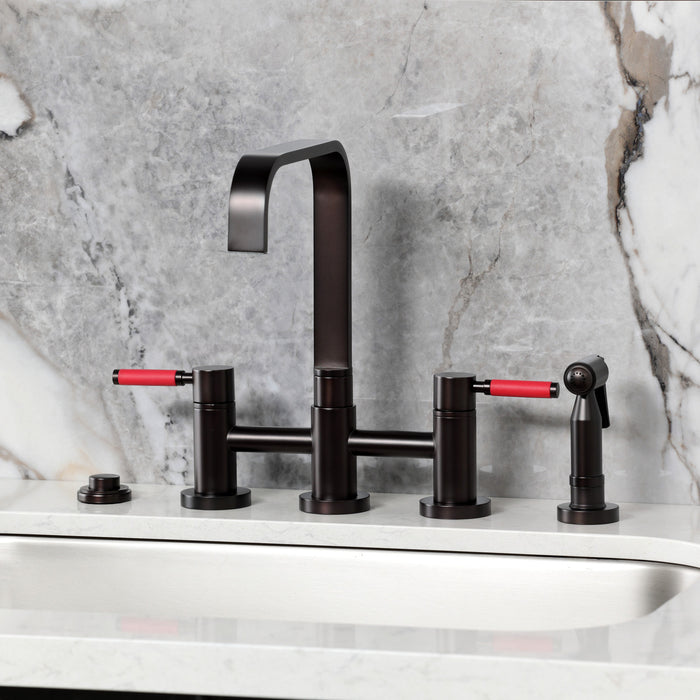 Kingston Brass KS8255DKLBS Kaiser Bridge Kitchen Faucet with Brass Side Sprayer, Oil Rubbed Bronze