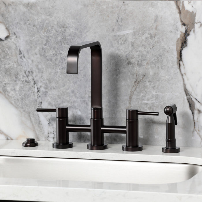 Kingston Brass KS8255DLBS Concord Bridge Kitchen Faucet with Brass Side Sprayer, Oil Rubbed Bronze
