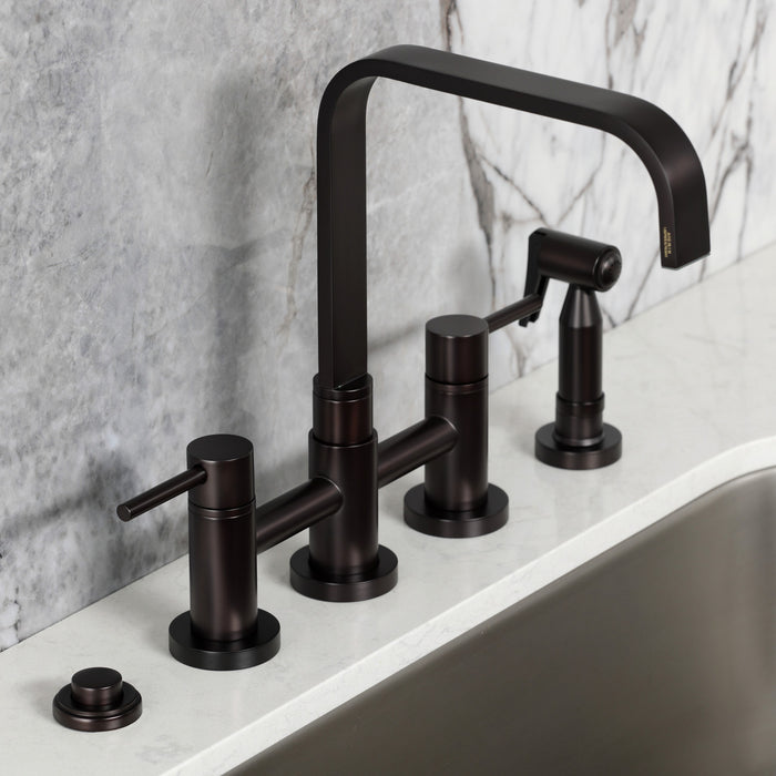 Kingston Brass KS8255DLBS Concord Bridge Kitchen Faucet with Brass Side Sprayer, Oil Rubbed Bronze