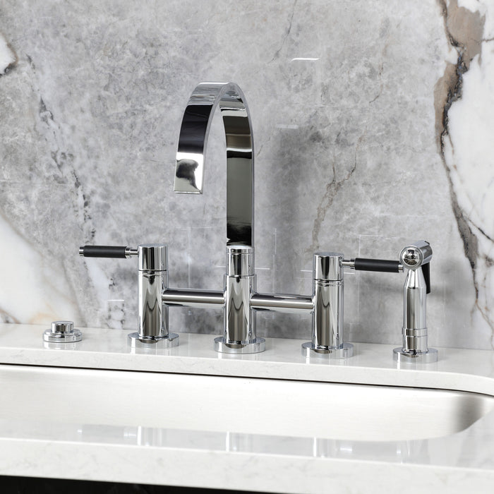 Kingston Brass KS8261DKLBS Kaiser Bridge Kitchen Faucet with Brass Side Sprayer, Polished Chrome