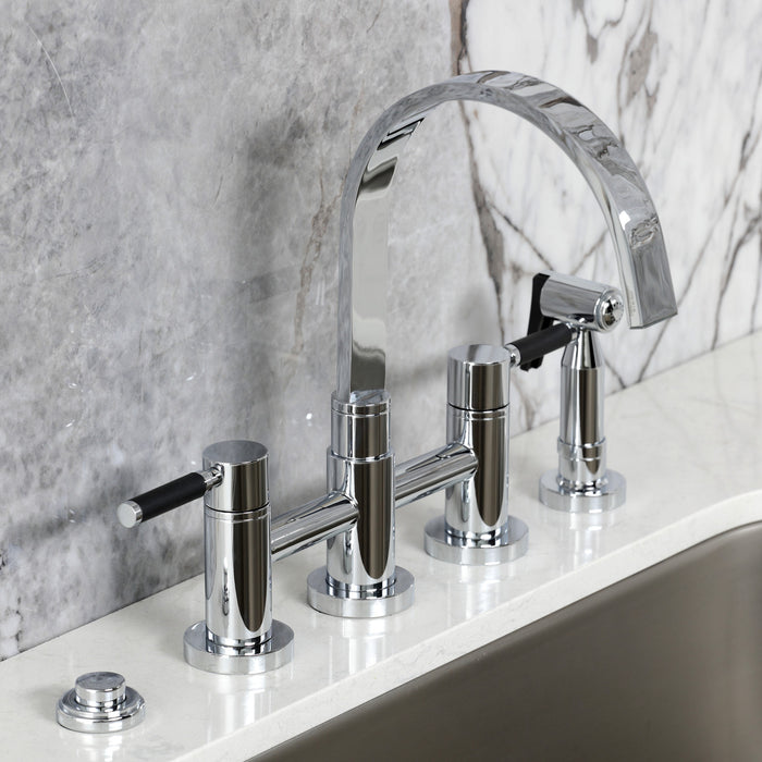 Kingston Brass KS8261DKLBS Kaiser Bridge Kitchen Faucet with Brass Side Sprayer, Polished Chrome