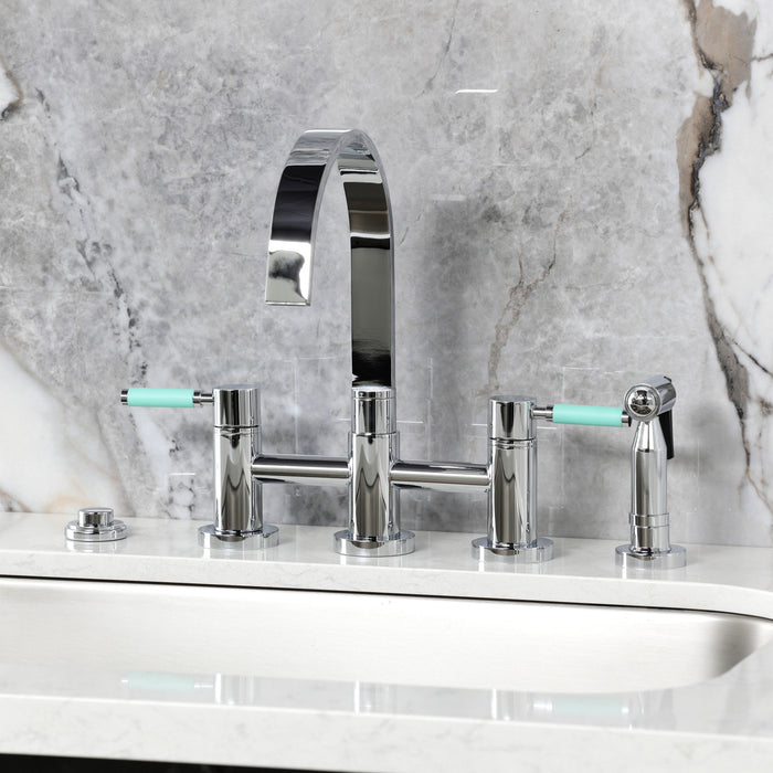 Kingston Brass KS8261DKLBS Kaiser Bridge Kitchen Faucet with Brass Side Sprayer, Polished Chrome