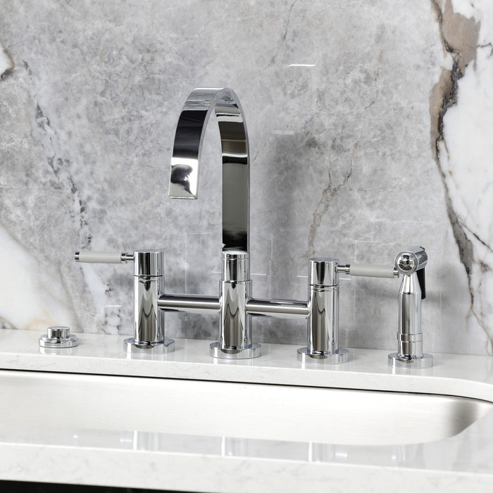 Kingston Brass KS8261DKLBS Kaiser Bridge Kitchen Faucet with Brass Side Sprayer, Polished Chrome
