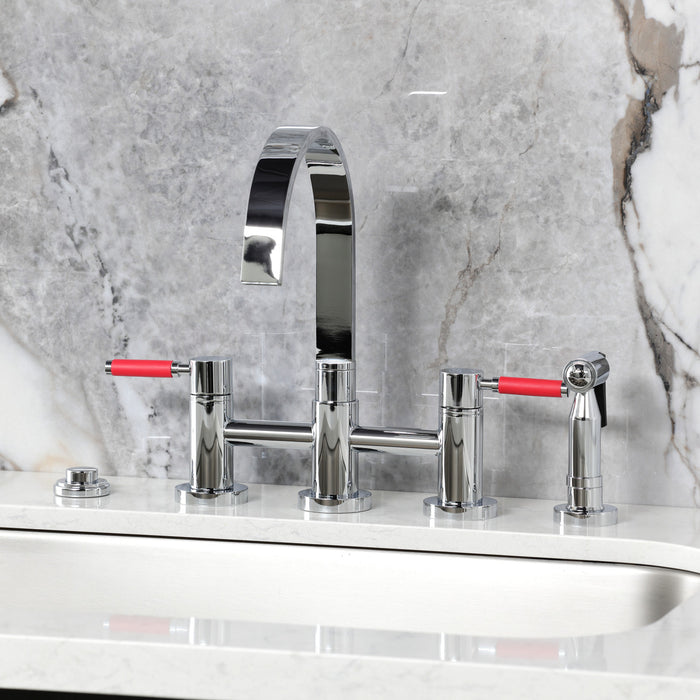 Kingston Brass KS8261DKLBS Kaiser Bridge Kitchen Faucet with Brass Side Sprayer, Polished Chrome