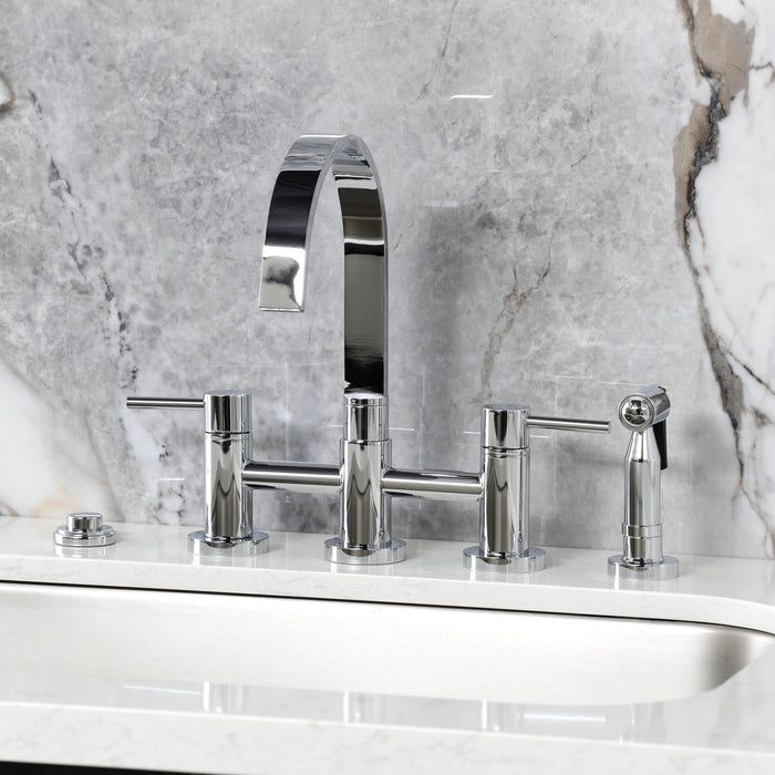 Kingston Brass KS8261DLBS Concord Bridge Kitchen Faucet with Brass Side Sprayer, Polished Chrome