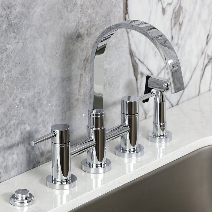 Kingston Brass KS8261DLBS Concord Bridge Kitchen Faucet with Brass Side Sprayer, Polished Chrome