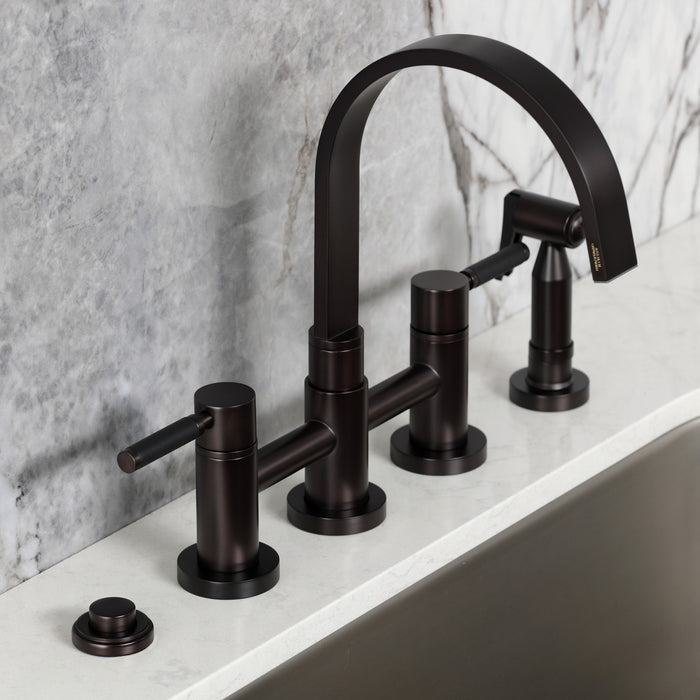 Kingston Brass KS8265DKLBS Kaiser Bridge Kitchen Faucet with Brass Side Sprayer, Oil Rubbed Bronze