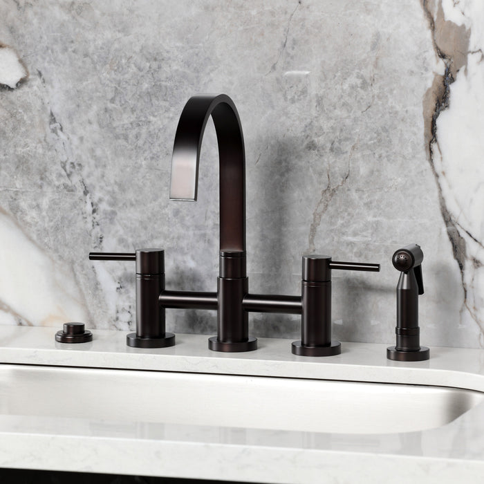 Kingston Brass KS8265DLBS Concord Bridge Kitchen Faucet with Brass Side Sprayer, Oil Rubbed Bronze