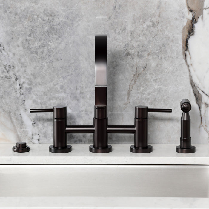Kingston Brass KS8265DLBS Concord Bridge Kitchen Faucet with Brass Side Sprayer, Oil Rubbed Bronze
