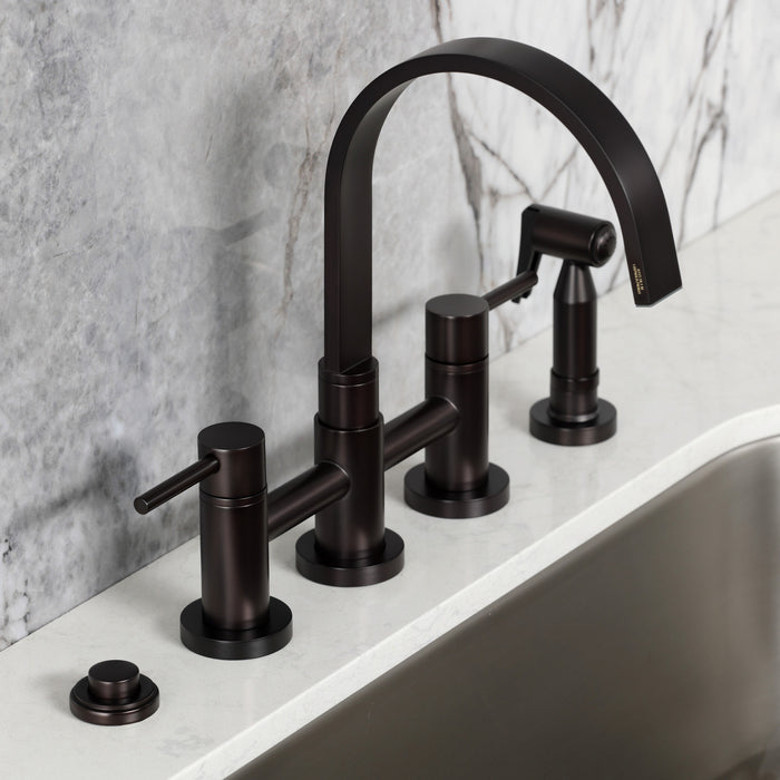 Kingston Brass KS8265DLBS Concord Bridge Kitchen Faucet with Brass Side Sprayer, Oil Rubbed Bronze