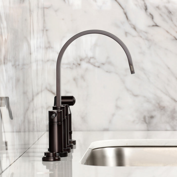 Kingston Brass KS8265DLBS Concord Bridge Kitchen Faucet with Brass Side Sprayer, Oil Rubbed Bronze