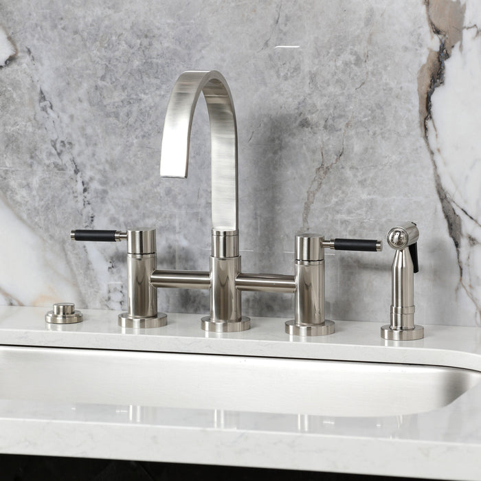Kingston Brass KS8268DKLBS Kaiser Bridge Kitchen Faucet with Brass Side Sprayer, Brushed Nickel