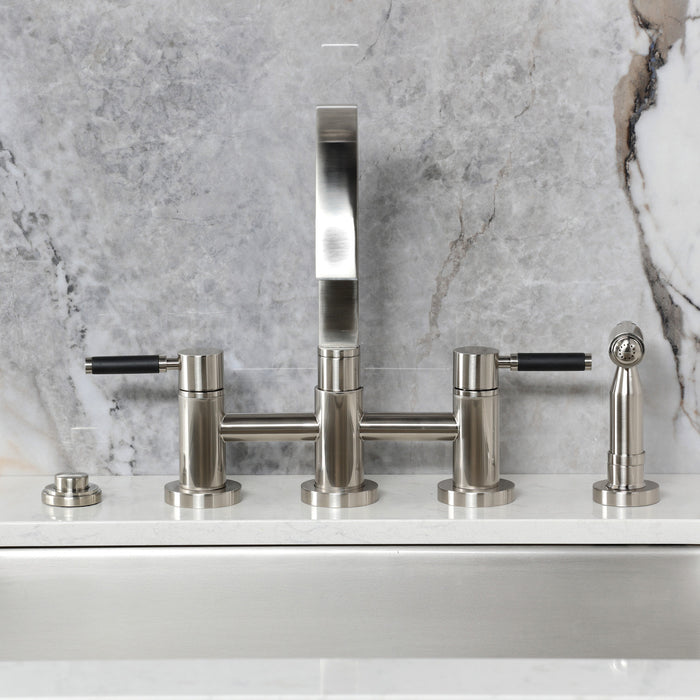 Kingston Brass KS8268DKLBS Kaiser Bridge Kitchen Faucet with Brass Side Sprayer, Brushed Nickel