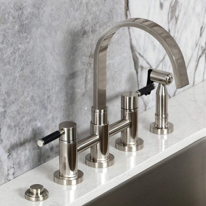 Kingston Brass KS8268DKLBS Kaiser Bridge Kitchen Faucet with Brass Side Sprayer, Brushed Nickel