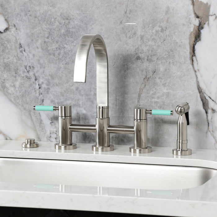 Kingston Brass KS8268DKLBS Kaiser Bridge Kitchen Faucet with Brass Side Sprayer, Brushed Nickel