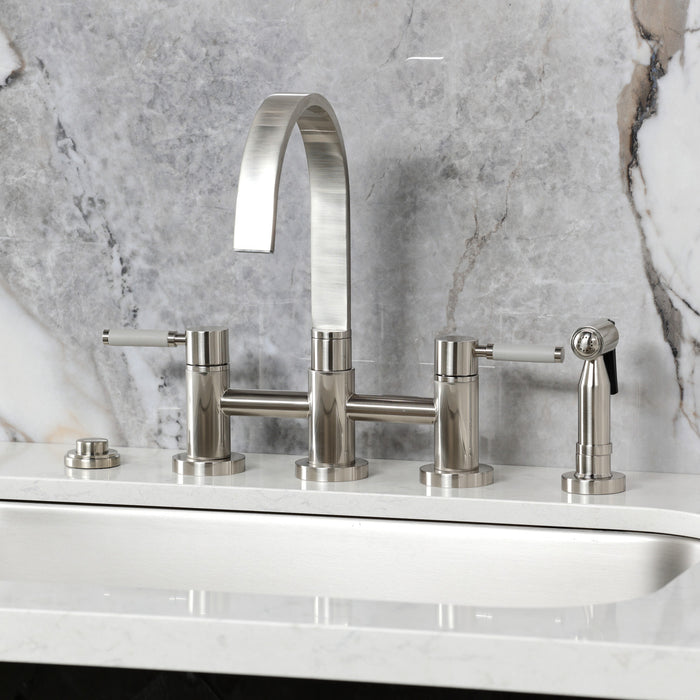 Kingston Brass KS8268DKLBS Kaiser Bridge Kitchen Faucet with Brass Side Sprayer, Brushed Nickel