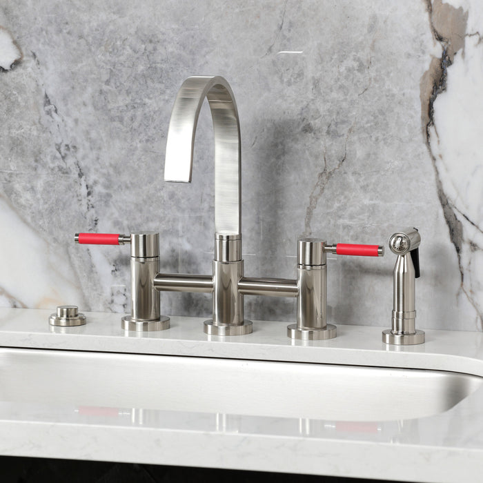 Kingston Brass KS8268DKLBS Kaiser Bridge Kitchen Faucet with Brass Side Sprayer, Brushed Nickel