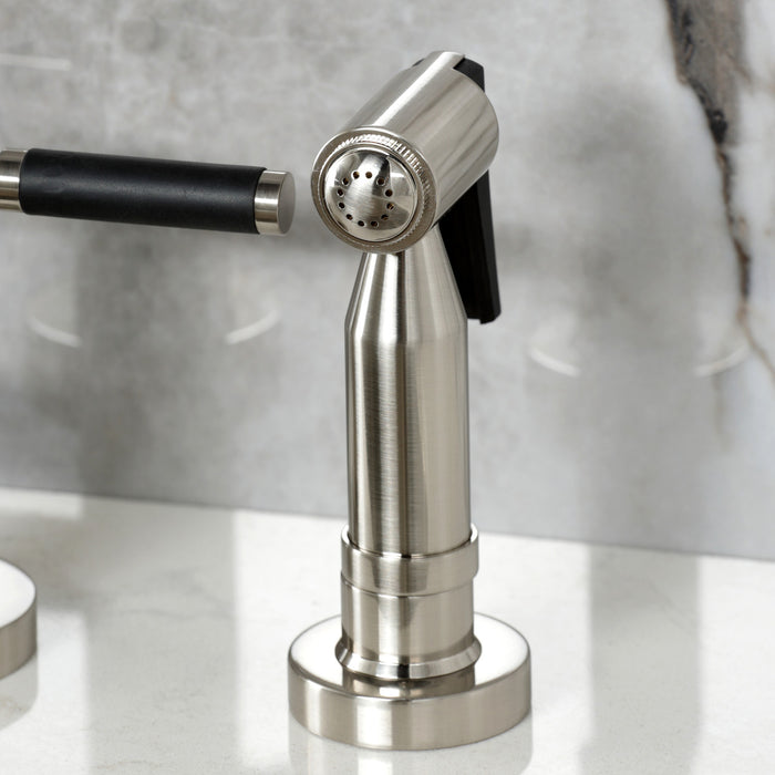 Kingston Brass KS8268DKLBS Kaiser Bridge Kitchen Faucet with Brass Side Sprayer, Brushed Nickel
