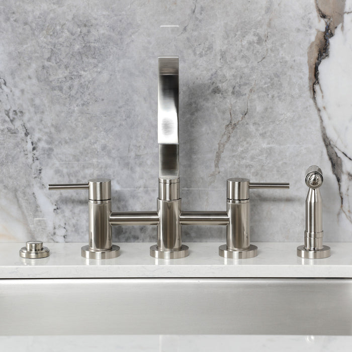 Kingston Brass KS8268DLBS Concord Bridge Kitchen Faucet with Brass Side Sprayer, Brushed Nickel