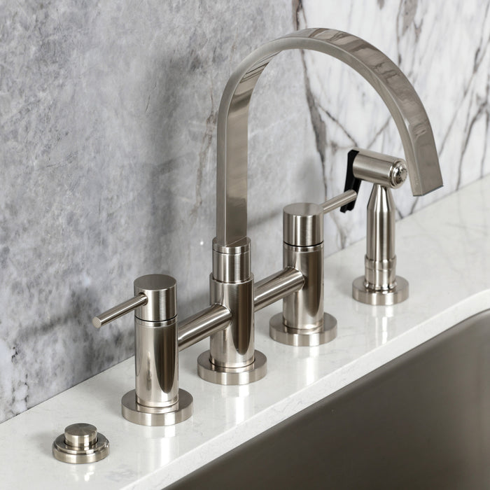 Kingston Brass KS8268DLBS Concord Bridge Kitchen Faucet with Brass Side Sprayer, Brushed Nickel