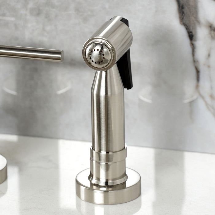 Kingston Brass KS8268DLBS Concord Bridge Kitchen Faucet with Brass Side Sprayer, Brushed Nickel