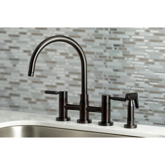 Kingston Brass KS8275DKLBS Kaiser Bridge Kitchen Faucet with Brass Side Sprayer, Oil Rubbed Bronze