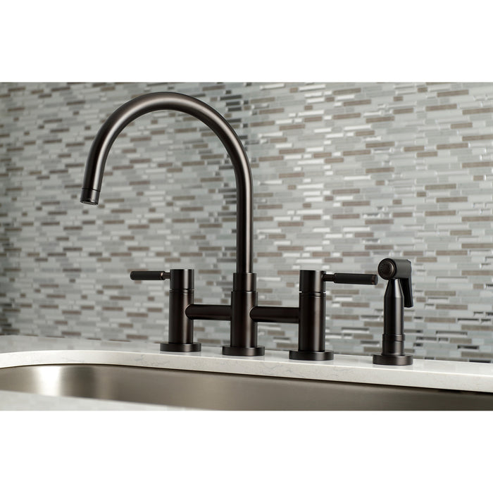 Kingston Brass KS8275DKLBS Kaiser Bridge Kitchen Faucet with Brass Side Sprayer, Oil Rubbed Bronze