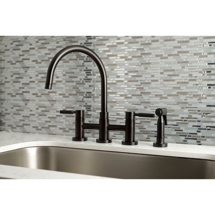 Kingston Brass KS8275DKLBS Kaiser Bridge Kitchen Faucet with Brass Side Sprayer, Oil Rubbed Bronze