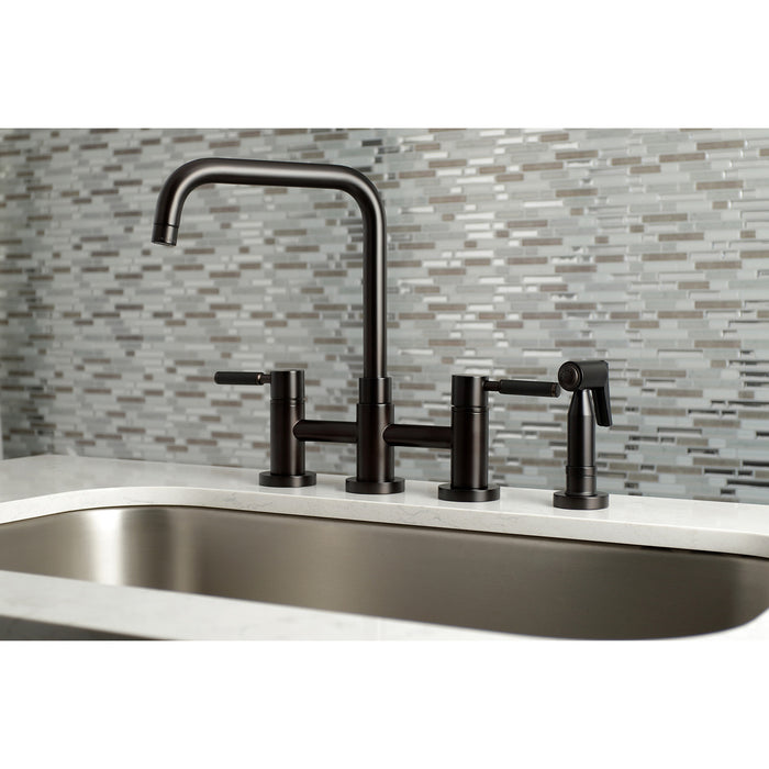 Kingston Brass KS8285DKLBS Kaiser Bridge Kitchen Faucet with Brass Side Sprayer, Oil Rubbed Bronze