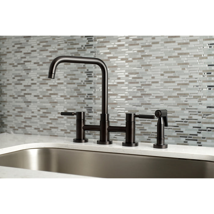 Kingston Brass KS8285DKLBS Kaiser Bridge Kitchen Faucet with Brass Side Sprayer, Oil Rubbed Bronze