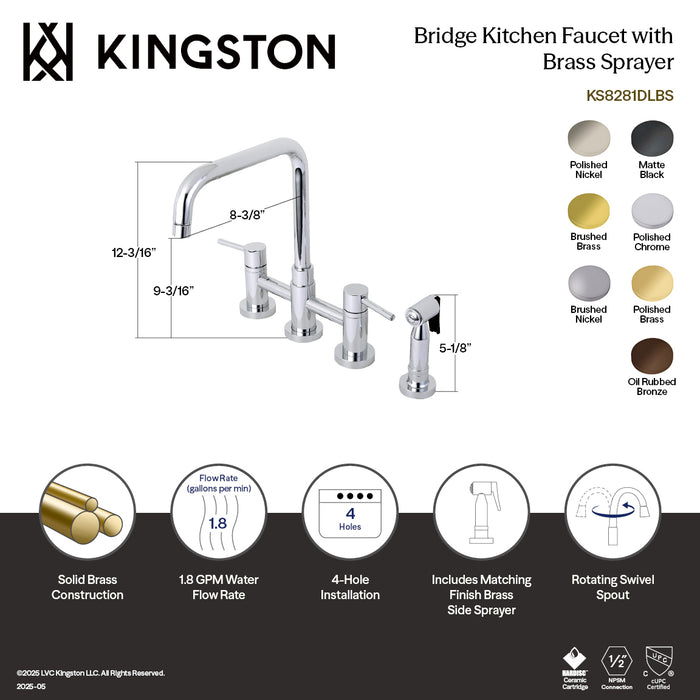 Kingston KS8285DLBS Concord Bridge Kitchen Faucet with Brass Sprayer, Oil Rubbed Bronze