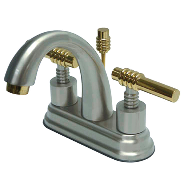 Kingston Brass KS8614ML Milano Double-Handle 4" Centerset Bathroom Faucet with Brass Pop-Up, Polished Chrome/Polished Brass