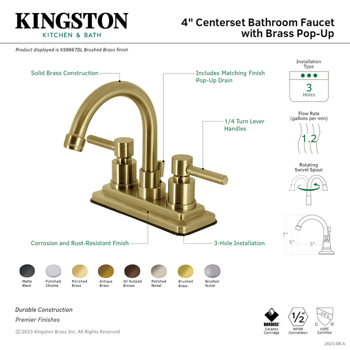 Kingston Brass KS8665DL Concord Double-Handle 4" Centerset Bathroom Faucet with Brass Pop-Up, Oil Rubbed Bronze