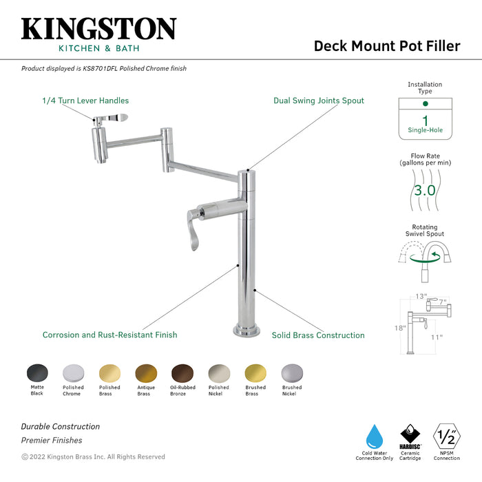 Kingston Brass KS8705DFL NuWave Deck Mount Pot Filler, Oil Rubbed Bronze