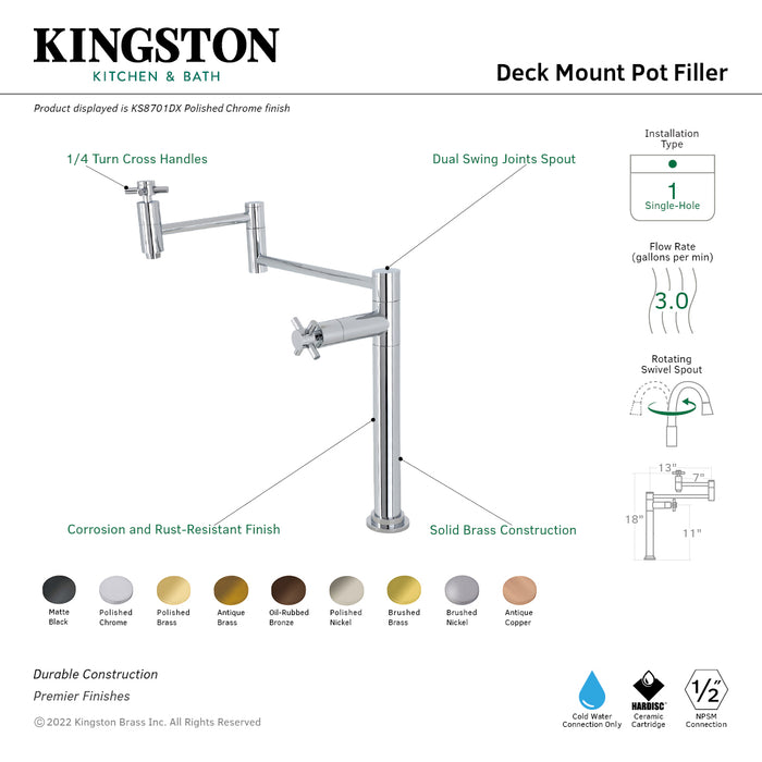 Kingston Brass KS8705DX Concord Deck Mount Pot Filler Faucet, Oil Rubbed Bronze