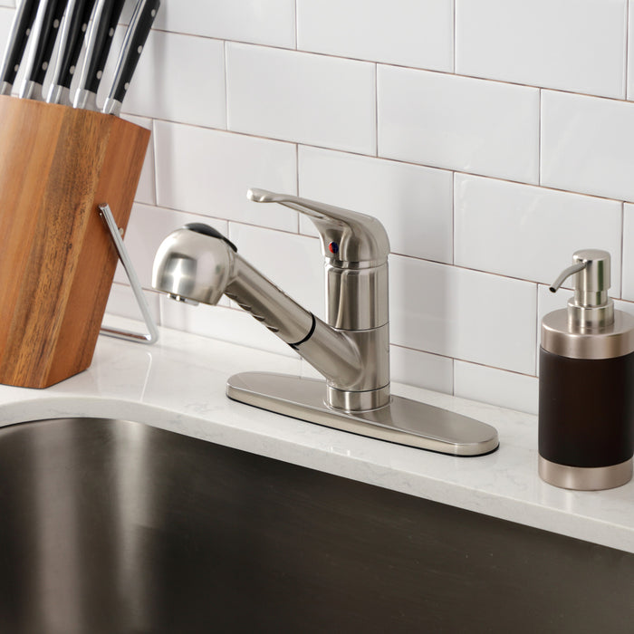 Kingston Brass KS888SN Wyndham Single-Handle Pull-Out Kitchen Faucet, Brushed Nickel