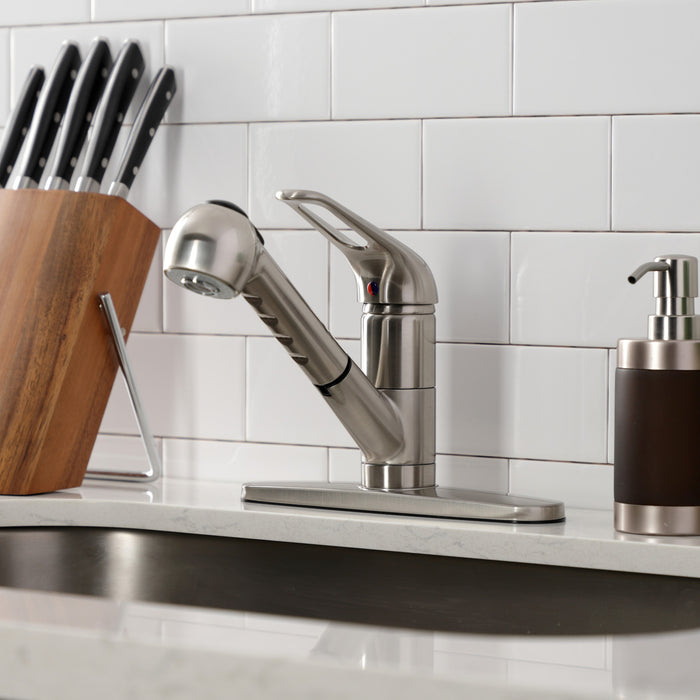 Kingston Brass KS888SN Wyndham Single-Handle Pull-Out Kitchen Faucet, Brushed Nickel