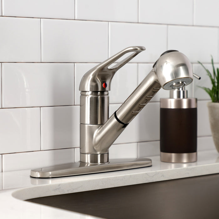 Kingston Brass KS888SN Wyndham Single-Handle Pull-Out Kitchen Faucet, Brushed Nickel