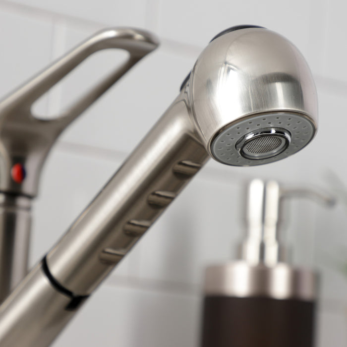 Kingston Brass KS888SN Wyndham Single-Handle Pull-Out Kitchen Faucet, Brushed Nickel