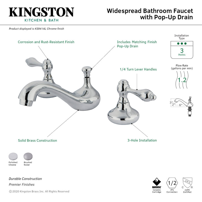 Kingston Brass KS948AL  Widespread Bathroom Faucet with ABS Pop-Up Drain, Brushed Nickel