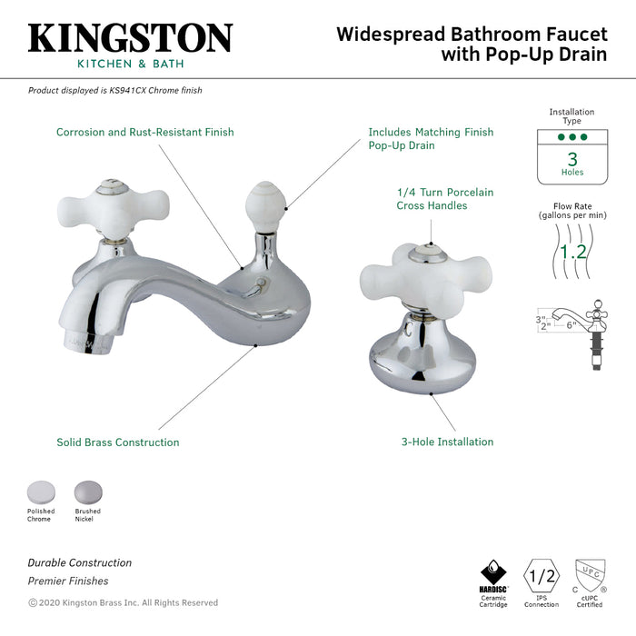 Kingston Brass KS948CX  Widespread Bathroom Faucet with ABS Pop-Up Drain, Brushed Nickel